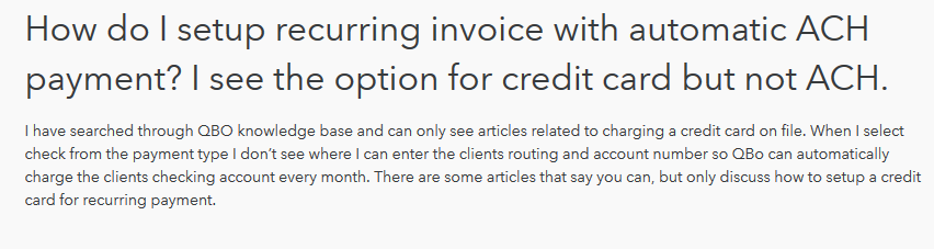 Quickbooks ACH payments doesn't allow recurring payments