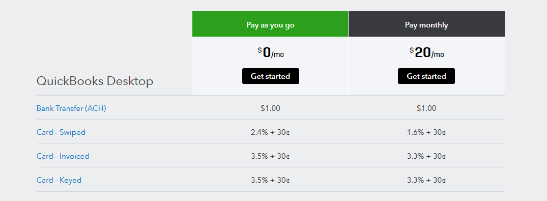 QuickBook Desktop charges