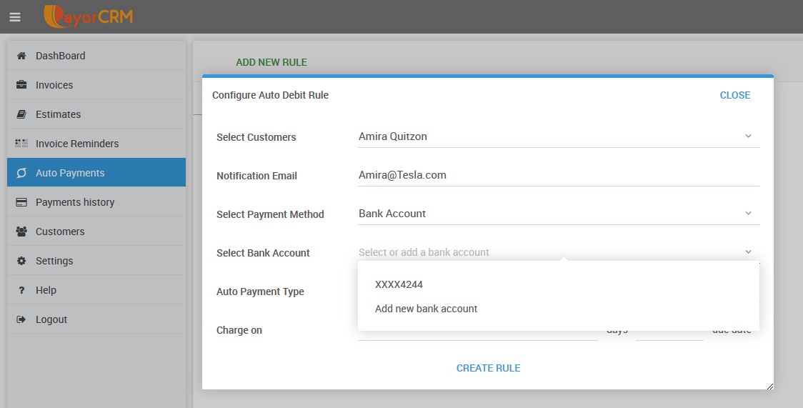 Setting up recurring ACH payments on PayorCRM