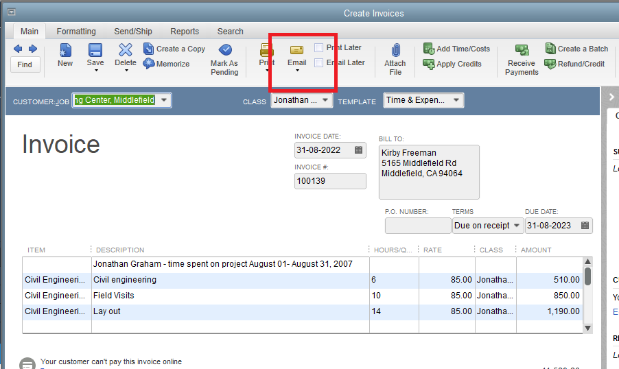 can t email invoices in quickbooks desktop