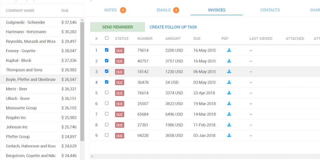 Step to select invoices manually to send them to customers